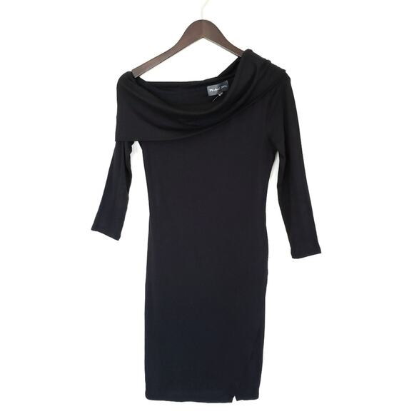 MICHAEL STARS off the shoulder fitted black bodycon party dress LBD Size XS NEW - Picture 7 of 8